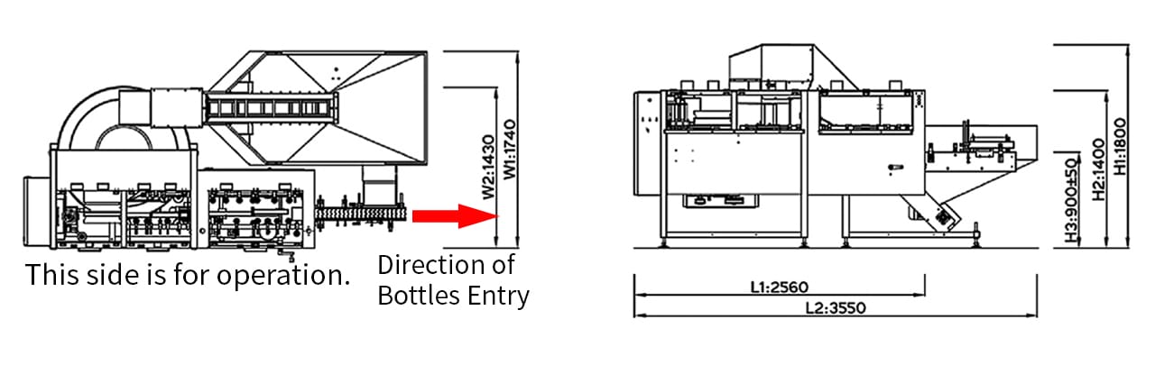TRPACK LP Automatic 1L Bottle Unscrambler Technical Drawing